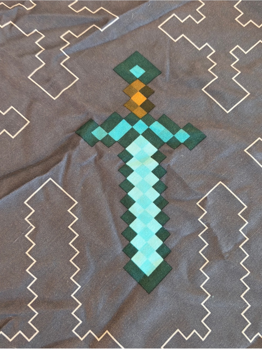 Official Minecraft Diamond Sword Twin Fitted Sheet - Grey Pixel Art